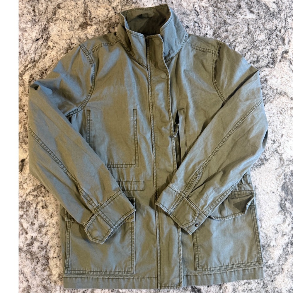 Madewell Utility Surplus Jacket Military Olive Green Cotton Zip Snap Button  L